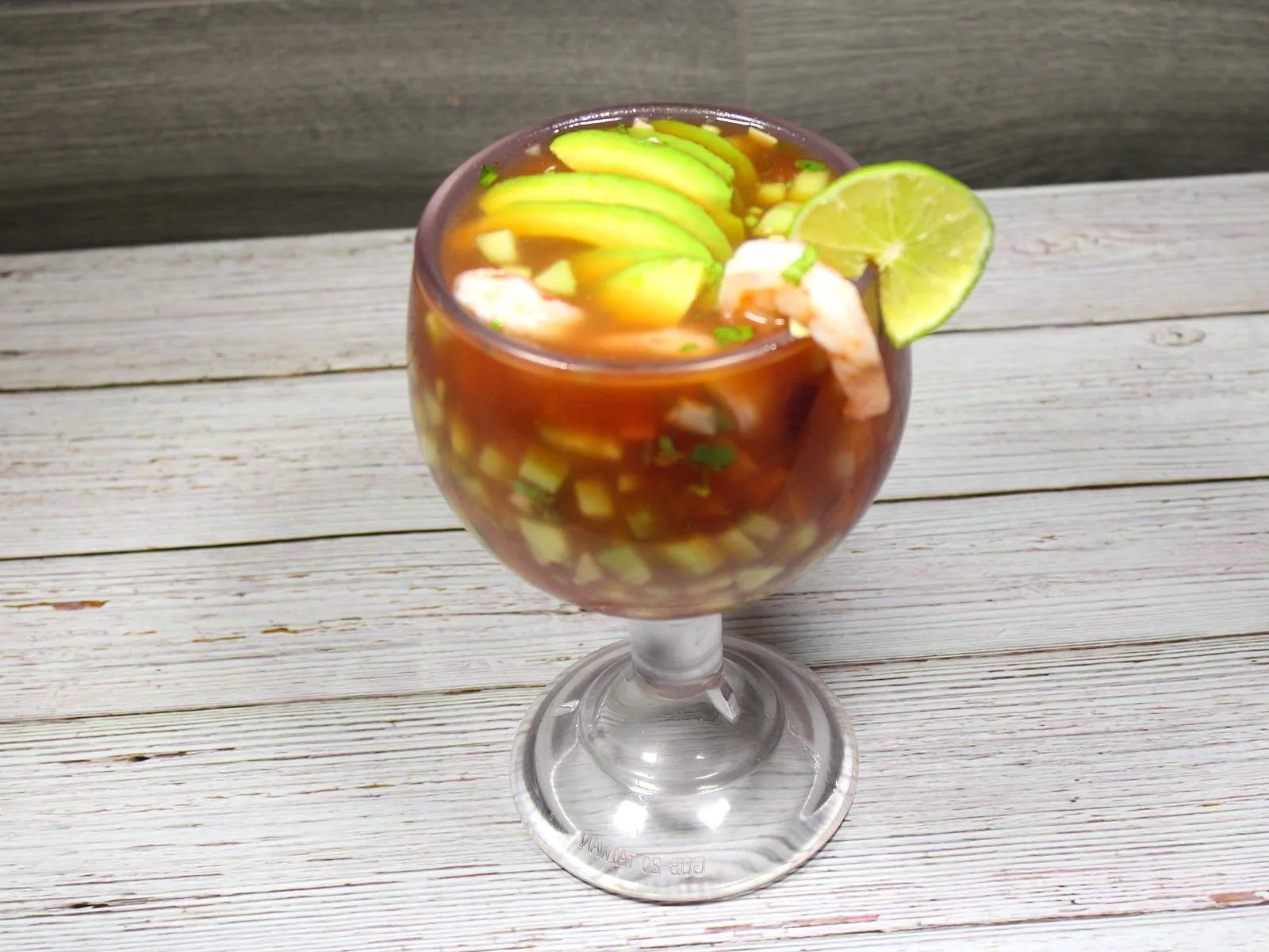 Shrimp cocktail with avocado and lime
